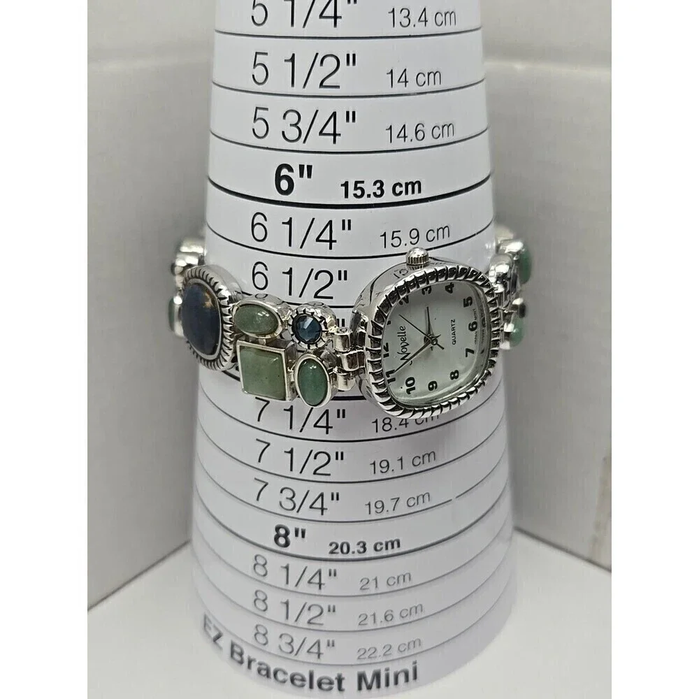 Novelle Gemstone Bracelet Watch Aventurine Blue Cabochon Silver Tone New Battery